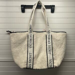 NWT Victoria’s Secret Sherpa Double Strap Lined Tote Bag Zip Closure